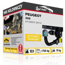 Hak holowniczy Peugeot 308, 07/2007-2013, wypinany pionowo (typ 29043/VM)