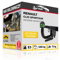 Hak holowniczy Renault CLIO SPORTOUR, 02/2008-04/2013, wypinany poziomo (typ 31086/C)