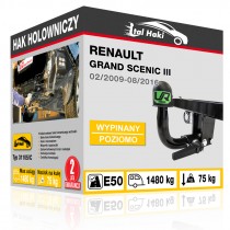 Hak holowniczy Renault GRAND SCENIC III, 02/2009-08/2016, wypinany poziomo (typ 31105/C)