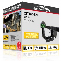 Hak holowniczy Citroën C3 III, 07/2016+, wypinany poziomo (typ 07050/C)